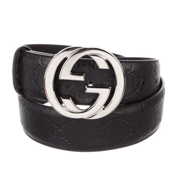 UNISEX GUCCI INTERLOCKING “G” BELT GUCCI SIZE 85 EMBOSSED LEATHER DOUBLE G LOGO - Picture 9 of 10